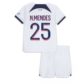 Paris Saint-Germain Nuno Mendes #25 Replika Babytøj Udebanesæt Børn 2023-24 Kortærmet (+ Korte bukser)